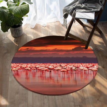 Alfombra redonda paisaje de flamencos rosa