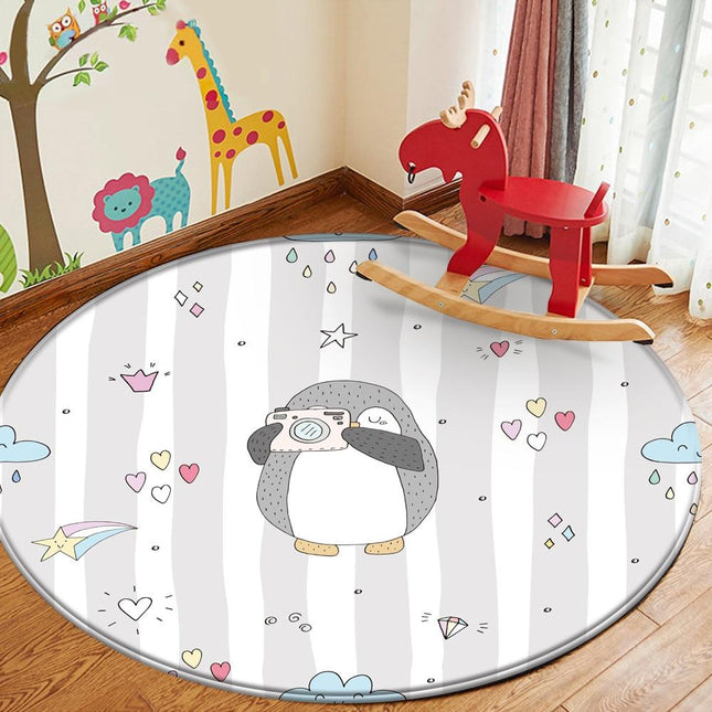 Alfombra Redonda Infantil Pingüino con Cámara