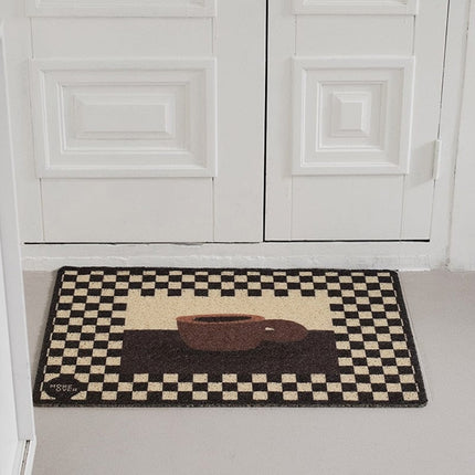 Felpudo interior chic damero taza café