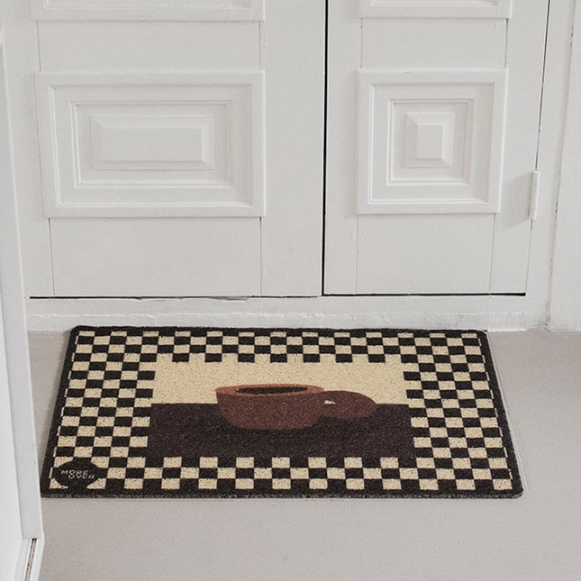 Felpudo interior chic damero taza café