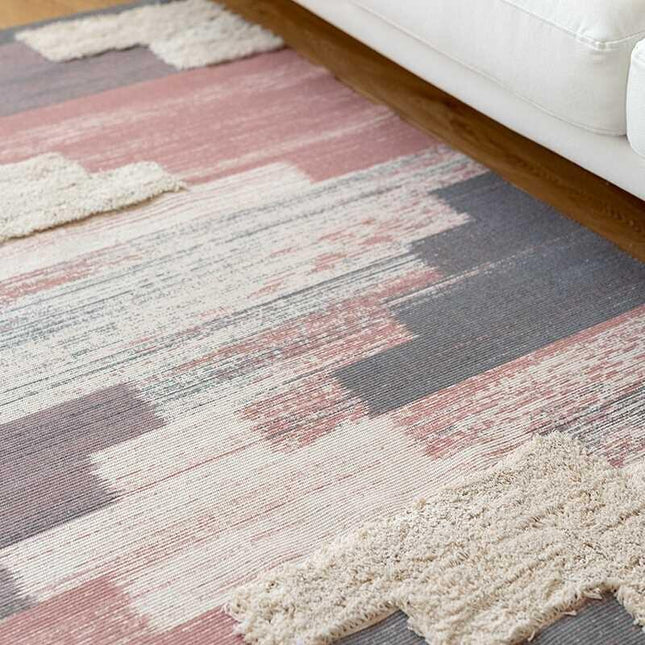 Pequeña Alfombra Rosa y Gris Texturizada