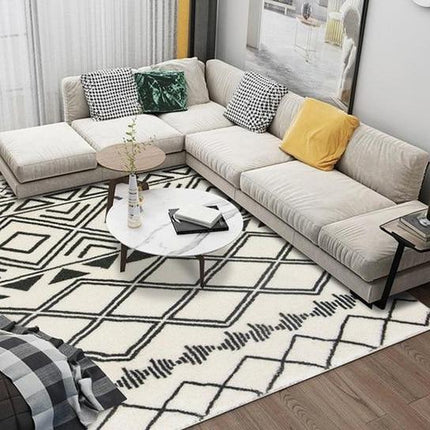 Alfombra bereber blanca y negra geométrica