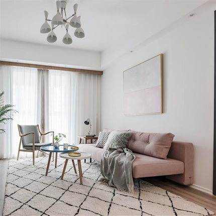 Alfombra bereber blanca con rombos negros