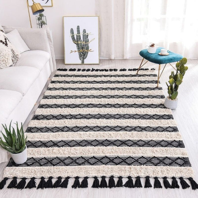 Alfombra bereber a rayas crudo y negro