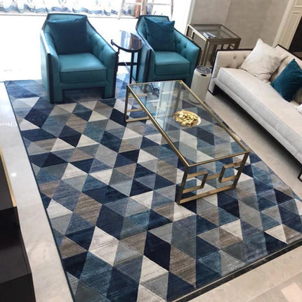 Alfombra de salón azul y blanca