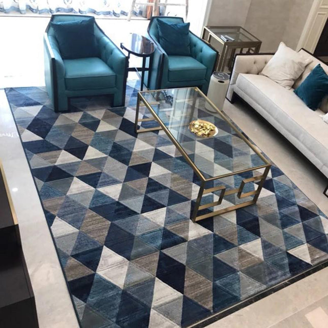 Alfombra de salón azul y blanca