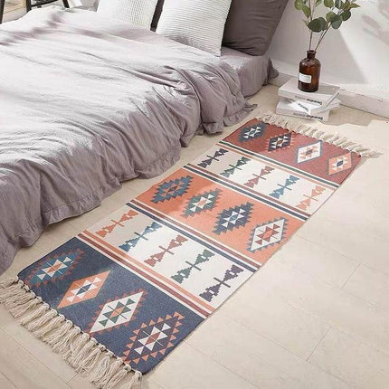 Alfombra rectangular bohemia para pie de cama