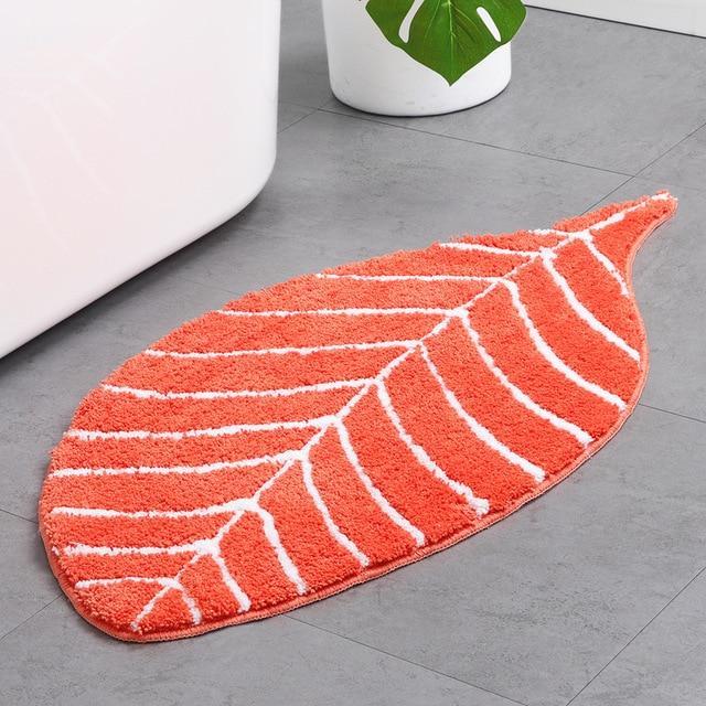 Alfombra de baño naranja forma hoja