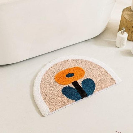 Alfombra de baño semicírculo flor naranja