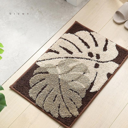 Alfombra de baño marrón hoja monstera
