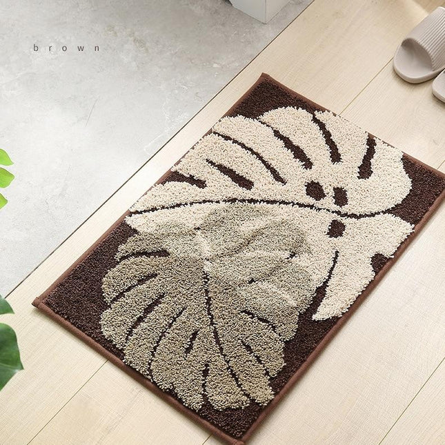 Alfombra de baño marrón hoja monstera