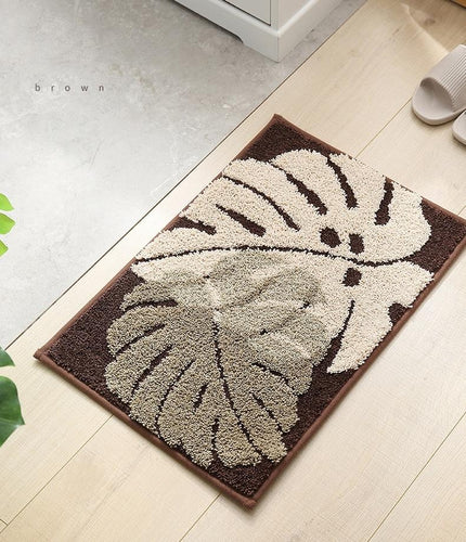 Alfombra de baño marrón hoja monstera