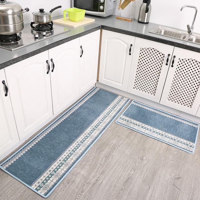 Alfombra de cocina azul estilo étnico