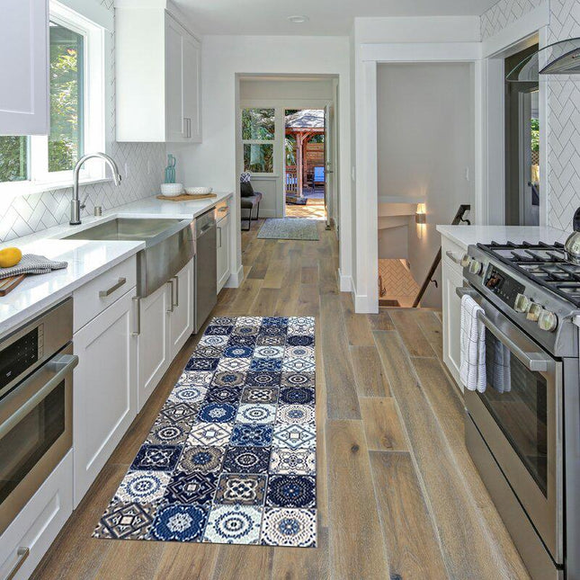Alfombra de cocina baldosas hidráulicas azules