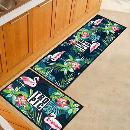 Alfombra de cocina estampado flamencos tropicales