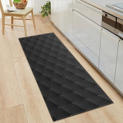 Alfombra pasillera de cocina negra geométrica