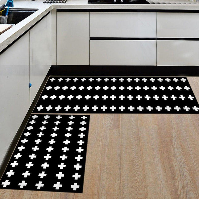 Alfombra de cocina blanca y negra