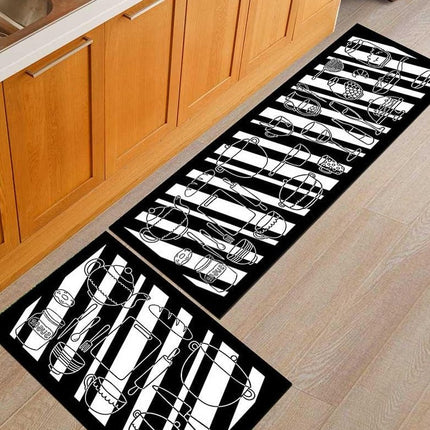 Alfombra de cocina con utensilios dibujados