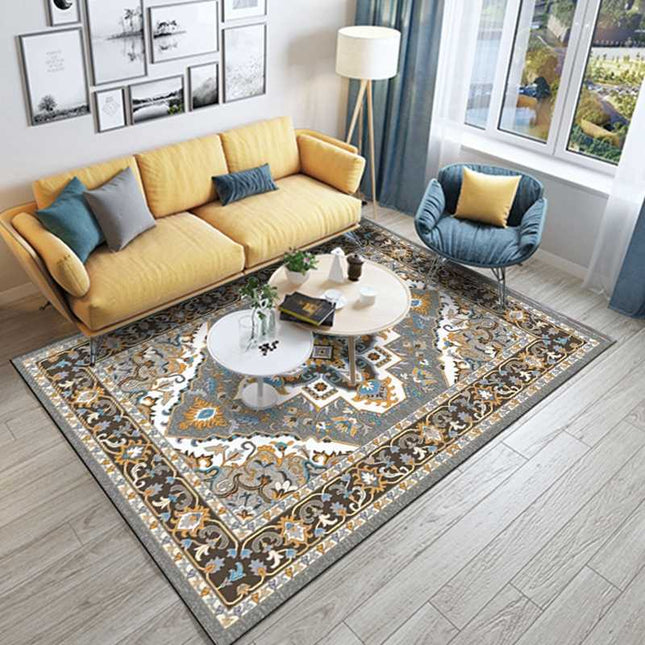 Alfombra clásica amarilla y gris