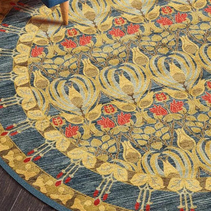 Alfombra Redonda Amarilla Mostaza Diseño Clásico