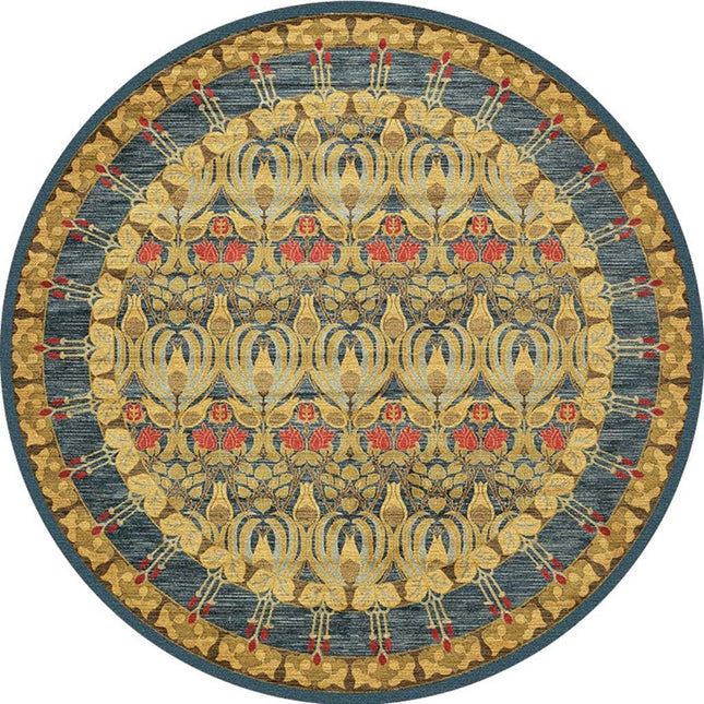 Alfombra Redonda Amarilla Mostaza Diseño Clásico