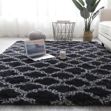 Alfombra Marroquí Negra de Pelo Largo