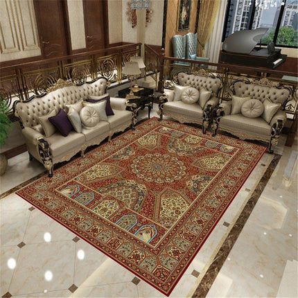 Alfombra roja con motivos orientales