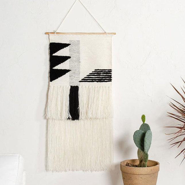 Tapiz de pared blanco y negro geométrico