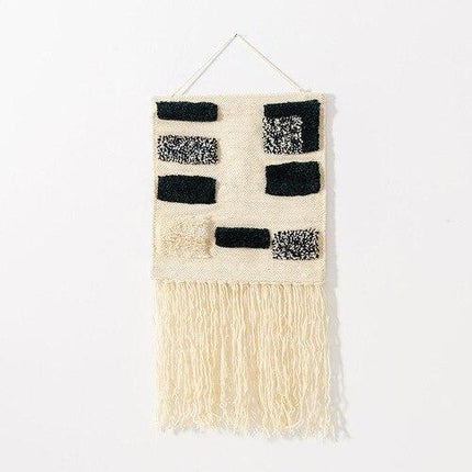 Tapiz de pared tejido blanco y negro