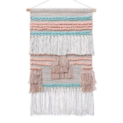 Tapiz de pared tejido rosa y blanco