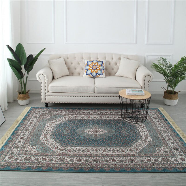 Alfombra persa de salón azul petróleo