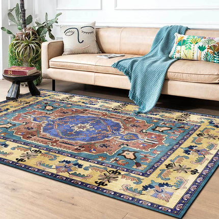 Alfombra Persa amarilla con motivos étnicos