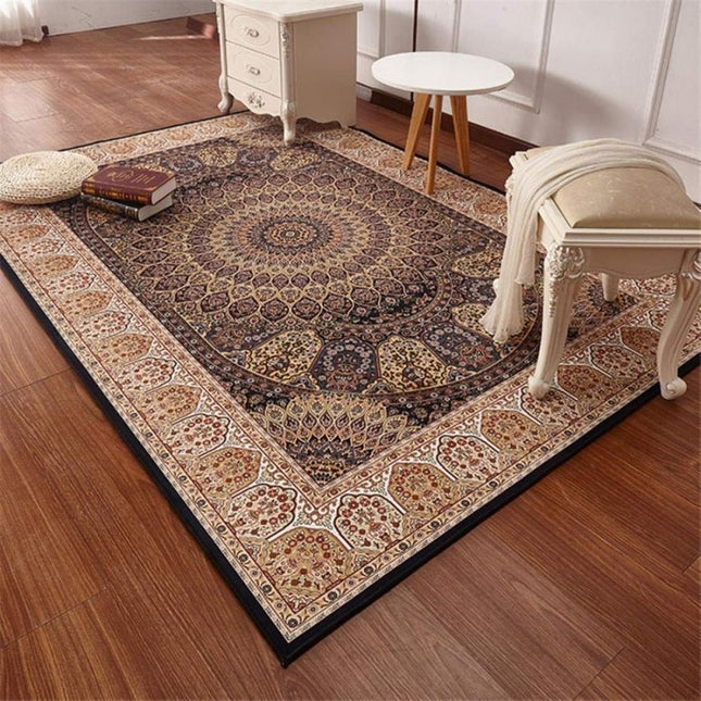 Alfombra oriental oscura con medallón