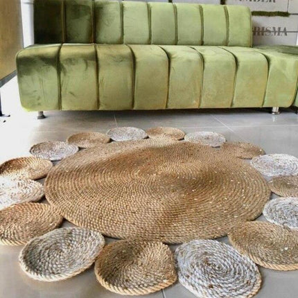 Alfombra redonda de yute bicolor