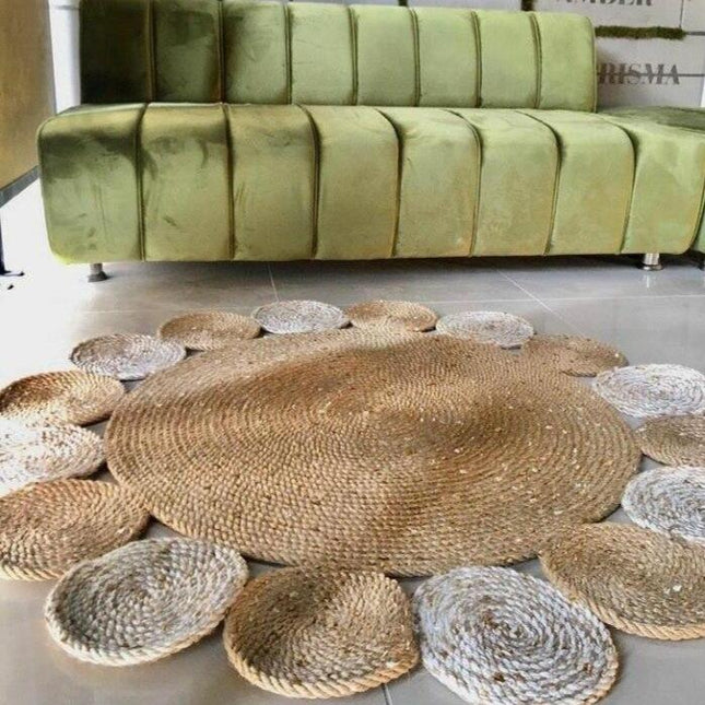 Alfombra redonda de yute bicolor