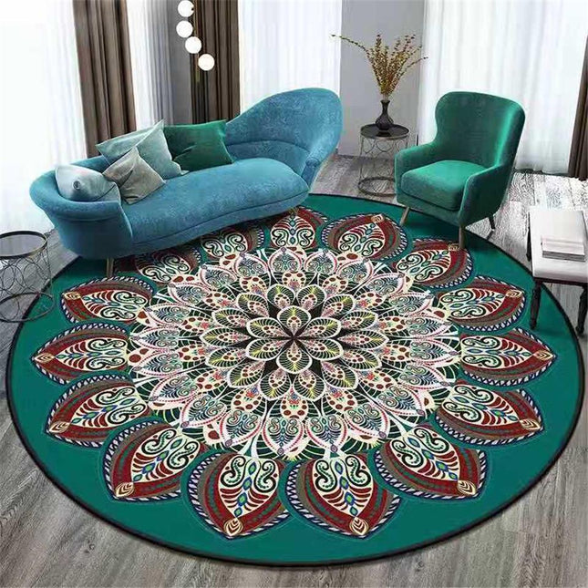 Alfombra redonda verde oscuro mandala