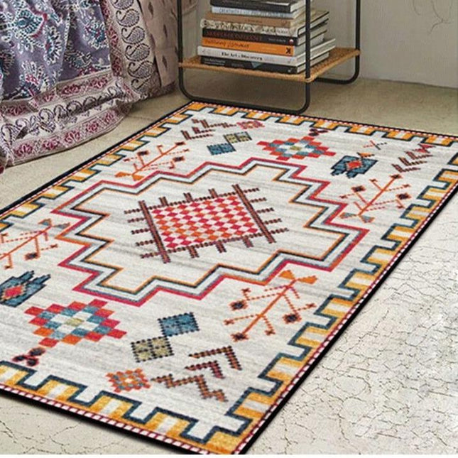 Alfombra étnica roja y amarilla