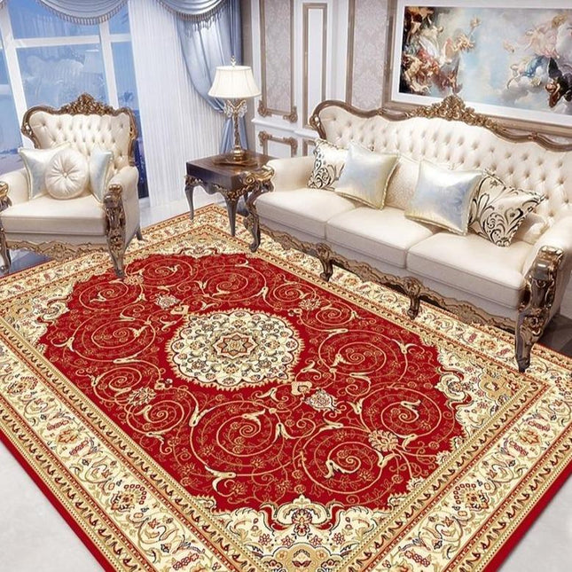 Alfombra oriental en rojo y dorado