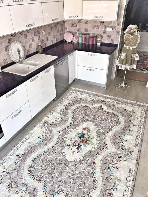 Alfombra de salón gris diseño vintage