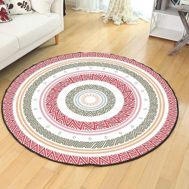 Alfombra redonda verde, amarilla y roja