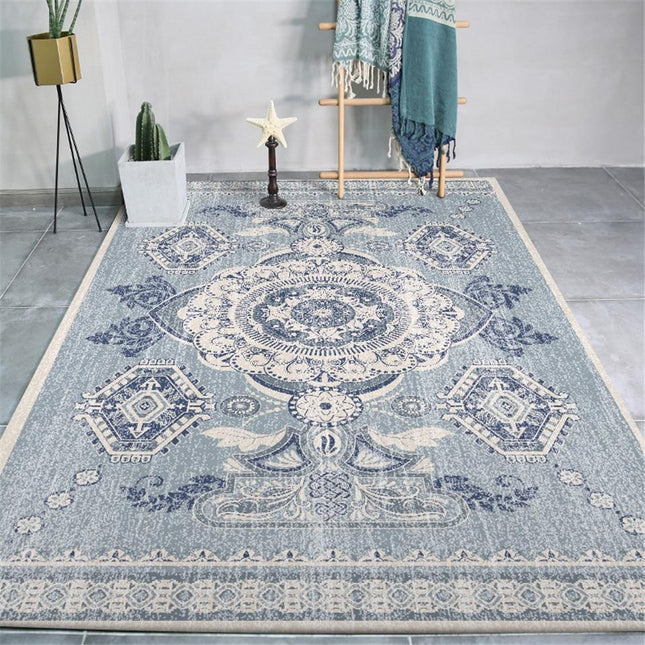Alfombra vintage en azul y gris