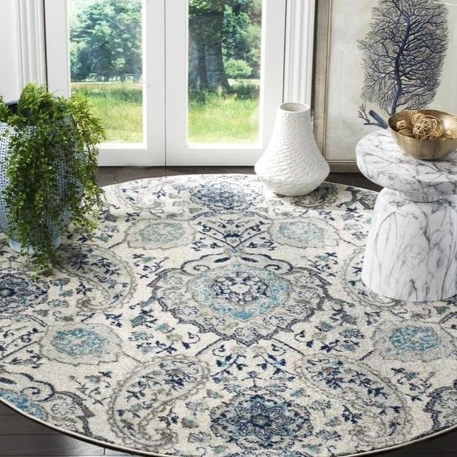 Alfombra redonda vintage de color azul