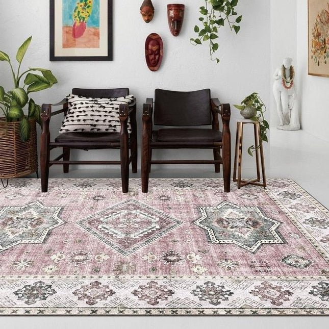 Alfombra vintage en tonos rosa y gris